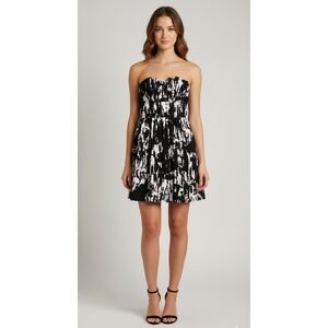 NWOT Bwear Too! Womens Juniors Strapless Mini Cocktail Black White Dress Size 3